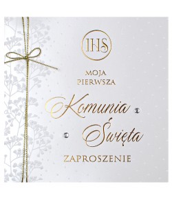 Zaproszenia na komunię ze złotą wstążeczką mix 5 szt PCZP28