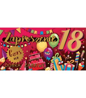 Zaproszenia na 18 urodziny zestaw 10 szt ZAB166