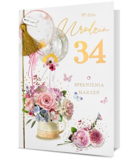 Kartka na Urodziny pięknie zdobiona z cyframi do naklejenia wieku HM3047