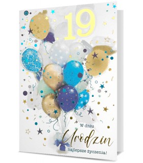 Kartka urodzinowa z balonami z cyframi do naklejenia wieku HM3067