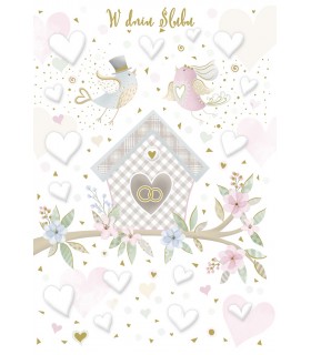 Kartka ślubna z życzeniami delikatnie zdobiona TS203