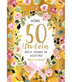 Kartka na 50 urodziny z życzeniami, piękna DK1112