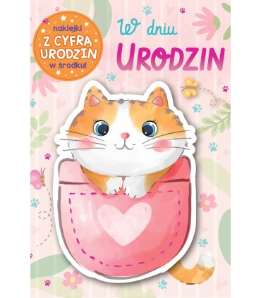 Kartka na urodziny z cyframi do naklejenia wieku z Kotkiem DK1072