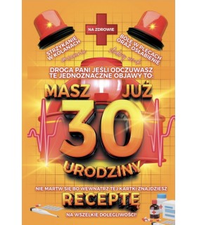 Kartka na 30 urodziny z receptą dla Kobiety JCX131