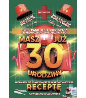 Kartka na 30 urodziny z receptą dla mężczyzny JCX130