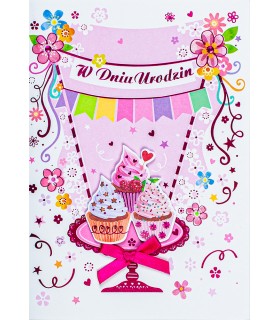 Kartka Urodzinowa pięknie zdobiona, słodka M966