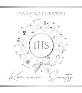 Kartka na Komunię z życzeniami elegancka, biała KLAS9