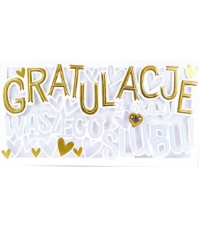 Kartka na Ślub perłowa ze złotym serduszkiem PM322