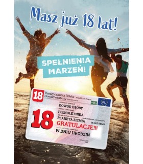 Kartka na osiemnastkę z dowodem GIFT180