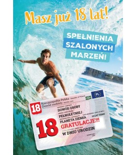Kartka z okazji 18 urodzin z dowodem dla faceta GIFT182