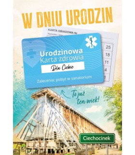 Kartka urodzinowa z kartą do sanatorium, zabawna GIFT190