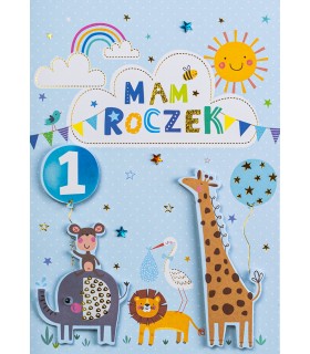 Kartka na Roczek dla Chłopczyka, pięknie zdobiona M942