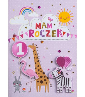 Kartka na Pierwsze Urodzinki dla Dziewczynki, urocza M943