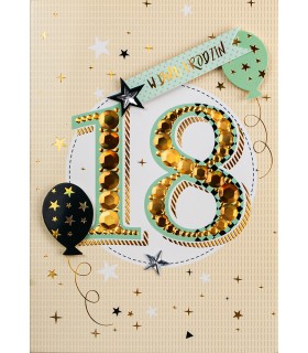 Kartka na 18 urodziny z życzeniami, bogato zdobiona M968