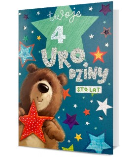 Kartka urodzinowa słodki Miś z cyframi do naklejenia wieku HM3052