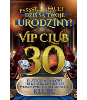 Kartka na 30 urodziny dla Mężczyzny z kartą VIP JCX142