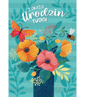 Kartka urodzinowa z bukietem kwiatów DK1156