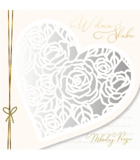 Kartka ślubna zdobiona złotą wstążeczką i pergaminemKPE225
