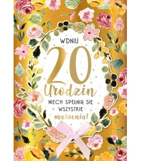 Kartka na 20 urodziny bogato zdobiona DK1174