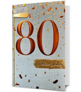 Kartka na 80 urodziny zdobiona złoceniami HM3076