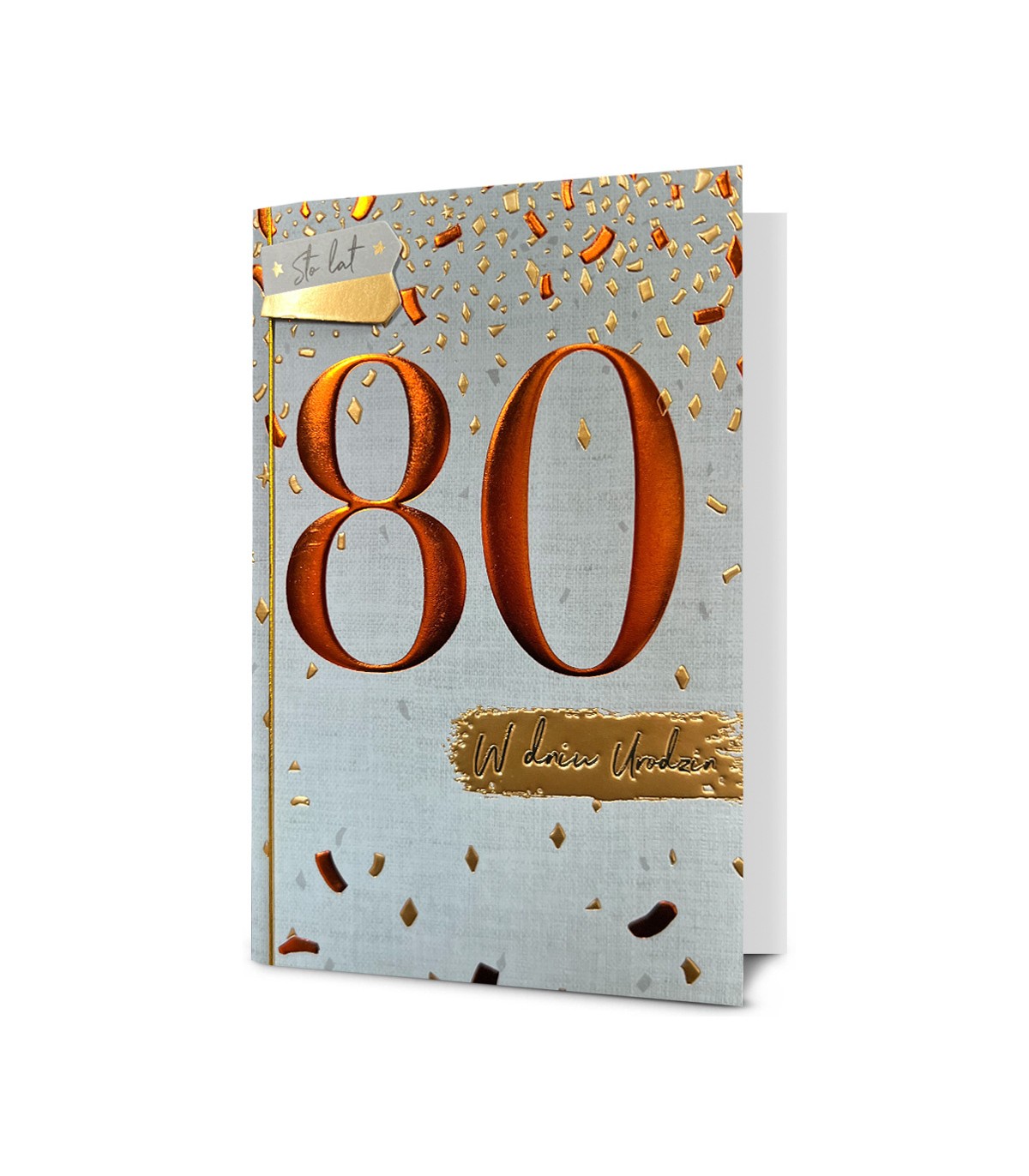 Kartka na 80 urodziny zdobiona złoceniami HM3076