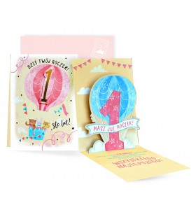 Kartka na Roczek dla Dziewczynki, przestrzenna 3D PCPU20