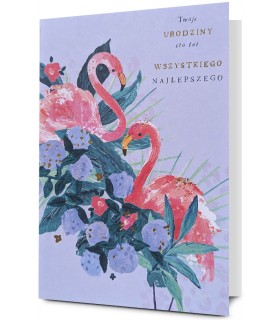 Kartka urodzinowa z życzeniami, akwarela Flamingi HM2996