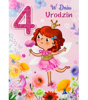 Kartka na 4 urodzinki dla Dziewczynki wesoła, zabawna M982