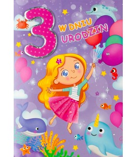 Kartka z okazji 3 urodzin dla Dziewczynki, urocza M980