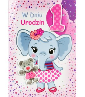Kartka na Pierwsze Urodzinki dla Dziewczynki urocza M976