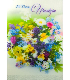 Kartka na Urodziny 3D trójwymiarowa, polne kwiatki 7M83