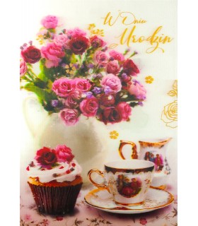 Kartka na Urodziny 3D trójwymiarowa z bukietem kwiatów 7M87