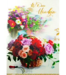 Kartka na Urodziny 3D trójwymiarowa, Piękne kwiaty 7M88