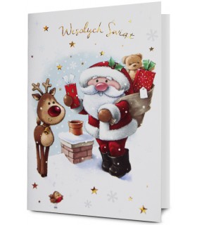 Kartka świąteczna zabawna wesoła zdobiona złoceniami KStar121