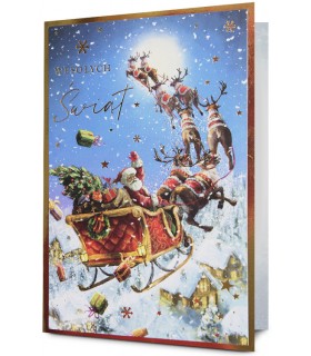 Kartka na Święta z Mikołajem zdobiona złoceniami KStar127