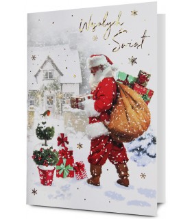 Kartka świąteczna z Mikołajem zdobiona złoceniami KStar124