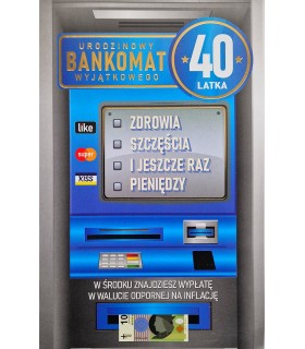 Kartki na 40 urodziny z kasą dla Mężczyzny, pomysłowe JCX201