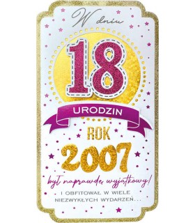 Kartka na osiemnastkę dla urodzonych w 2007 roku PM390