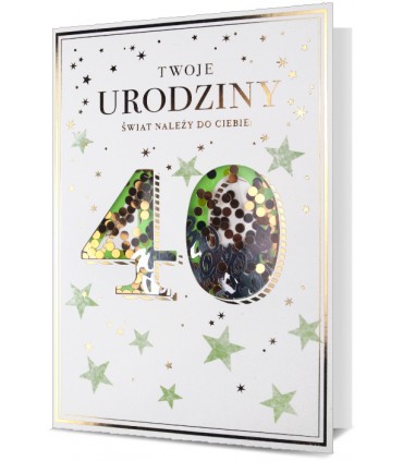 Kartka z okazji 40 urodzin zdobiona konfetti HM1950
