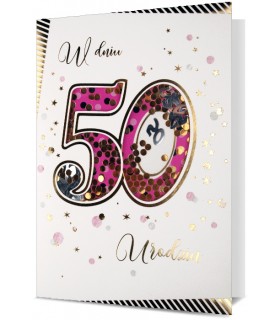 Kartka z okazji 50 urodzin zdobiona konfetti HM1951