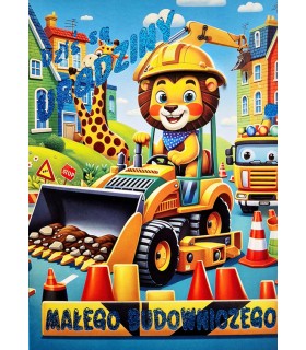 Kartka urodzinowa dla chłopczyka małego budowniczego 3K34