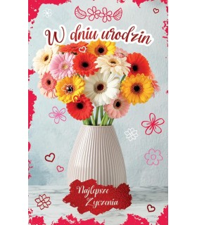 Kartka urodzinowa z życzeniami, bukiet kwiatów AS7