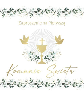 Zaproszenia na Komunię eleganckie z kopertami zestaw 10 szt. ASZP61