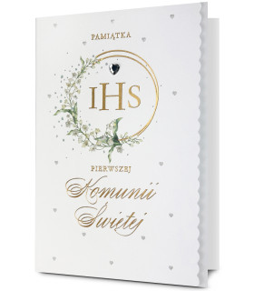 Kartka na Komunię zdobiona serduszkiem z cyrkonii HM3318