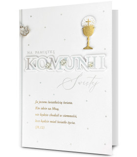 Kartka Pamiątka Komunijna z życzeniami, elegancka HM3319