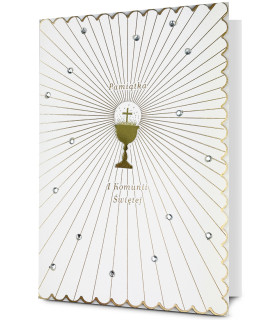 Kartka Komunijna pięknie zdobiona cyrkoniami HM3301