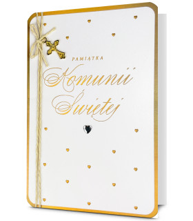 Kartka na Komunię perłowa, bogato zdobiona HM3323