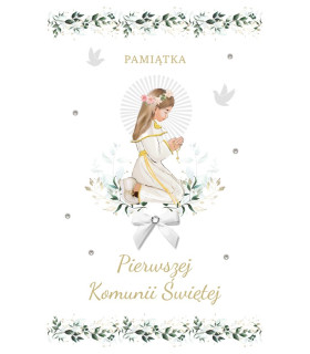 Kartka na Komunię dla Dziewczynki pięknie zdobiona LUX146