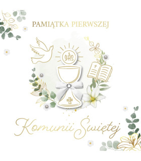 Kartka Pamiątka Komunijna, elegancka z życzeniami KLAS16