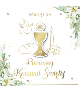 Kartka na Komunię z życzeniami, elegancka KLAS17